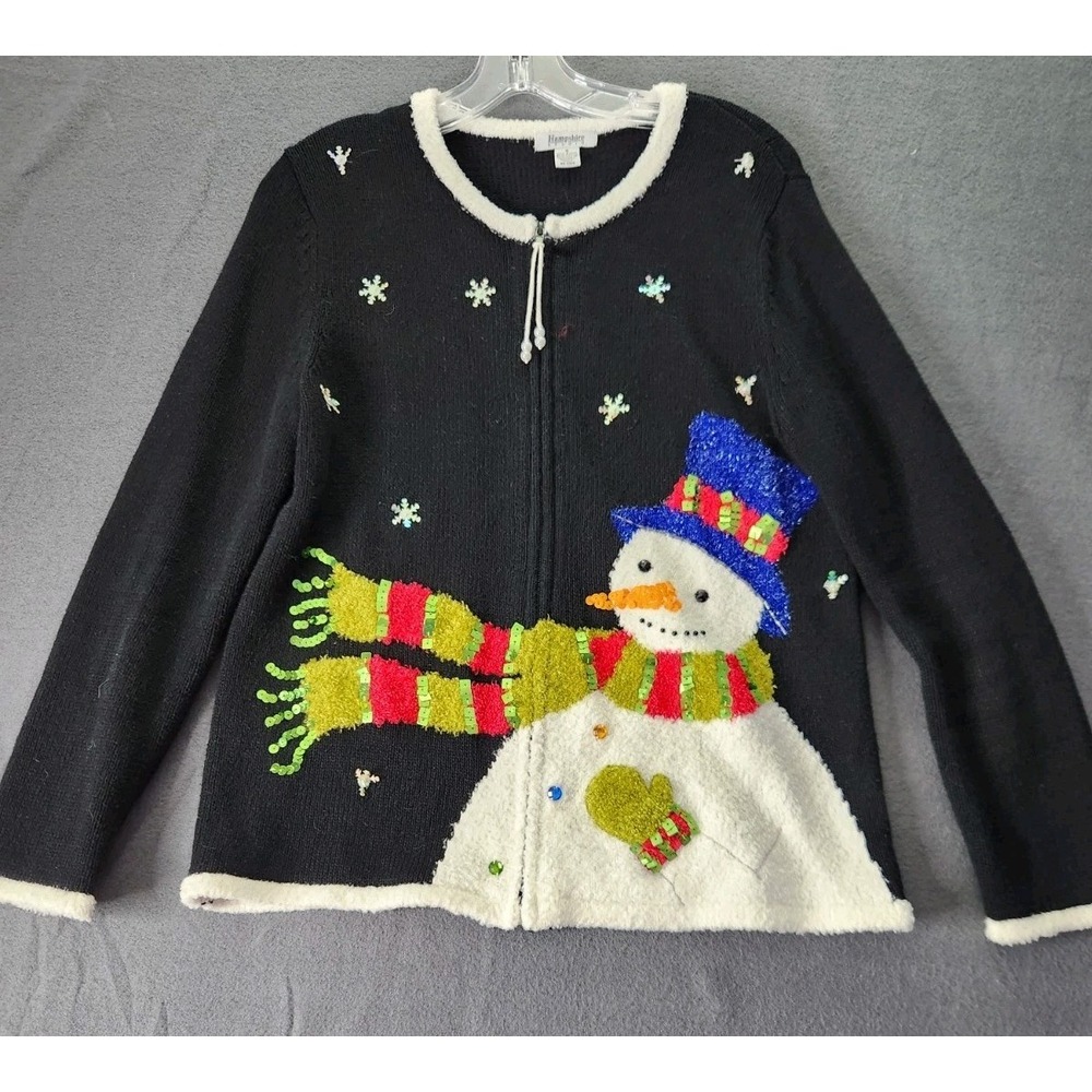 Vtg Hampshire Studio Christmas Cardigan‎ Sweater Embellished Womens Sz S Snowman